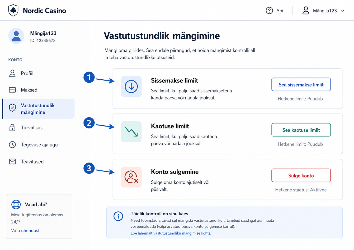 Kuidas seadistada sissemakse ja kaotuse limiite Eesti online kasiinos